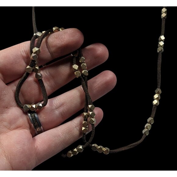 Bohemian Festival Suede Gold Tone Beaded Necklace/Wrap Bracelet - Picture 6 of 7